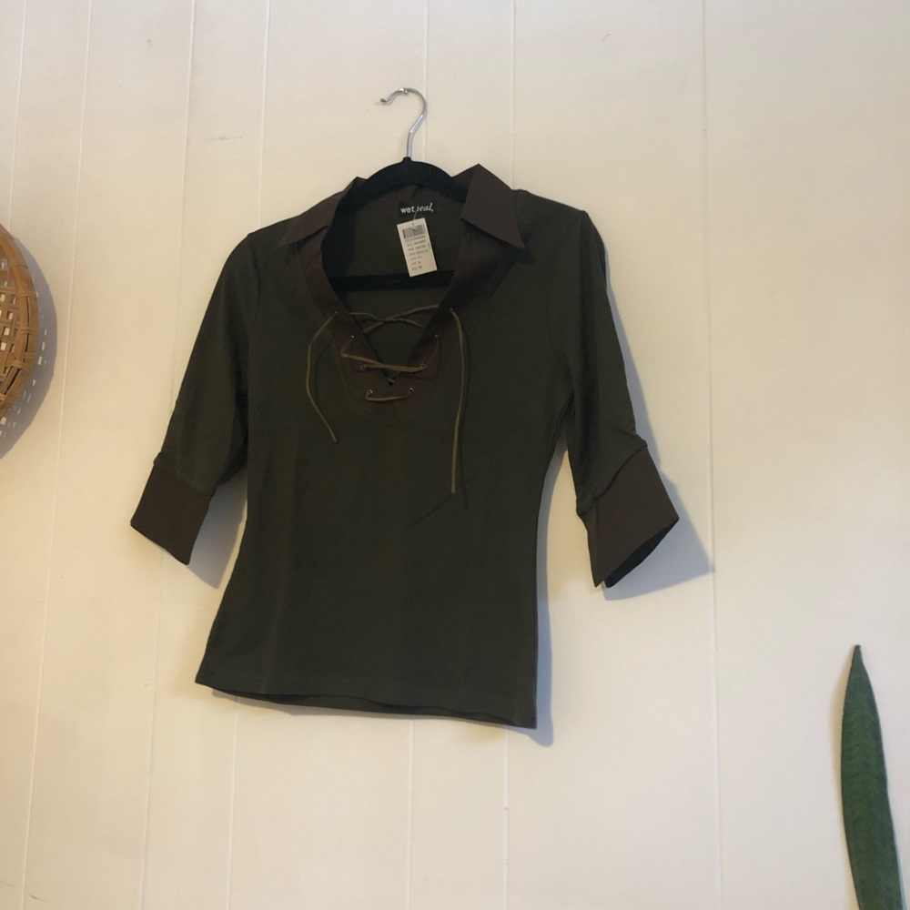 Wet seal leather lace up blouse